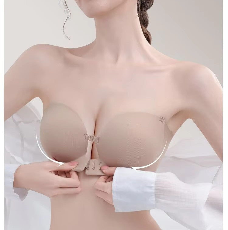 Rear view of black bra with crossed shoulder straps