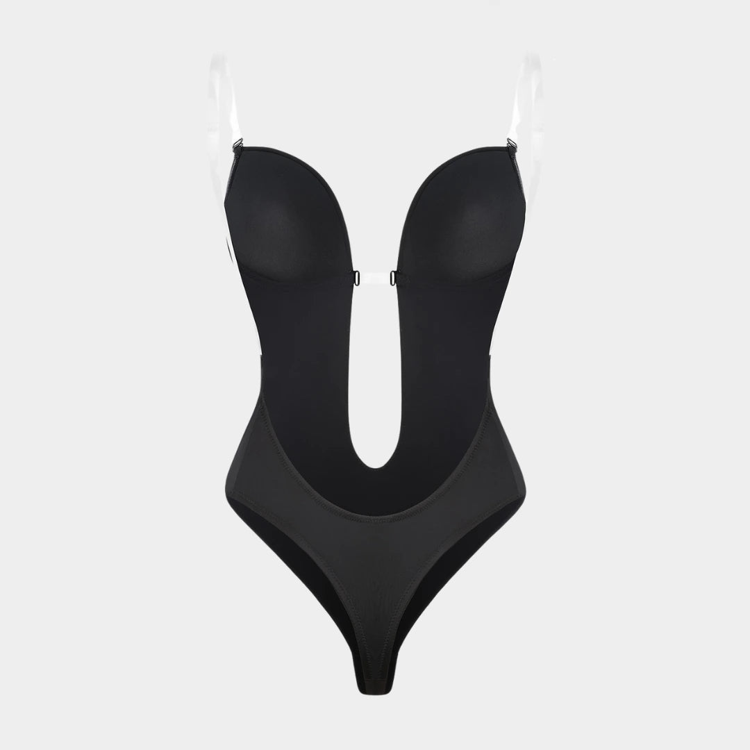 Backless U - Plunge Clear Strap Bodysuit - Luxmery