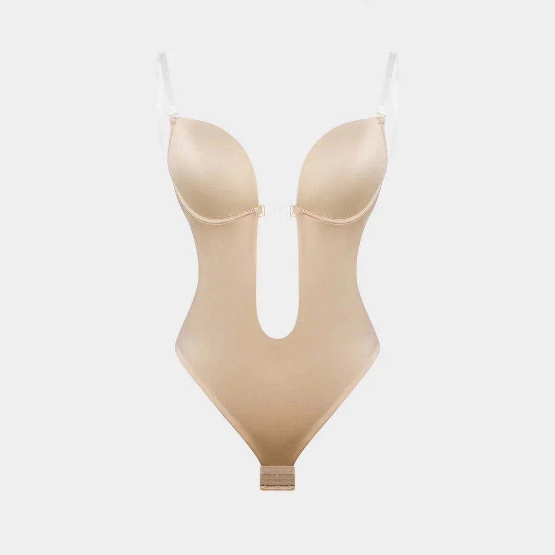 Backless U - Plunge Clear Strap Bodysuit - Luxmery