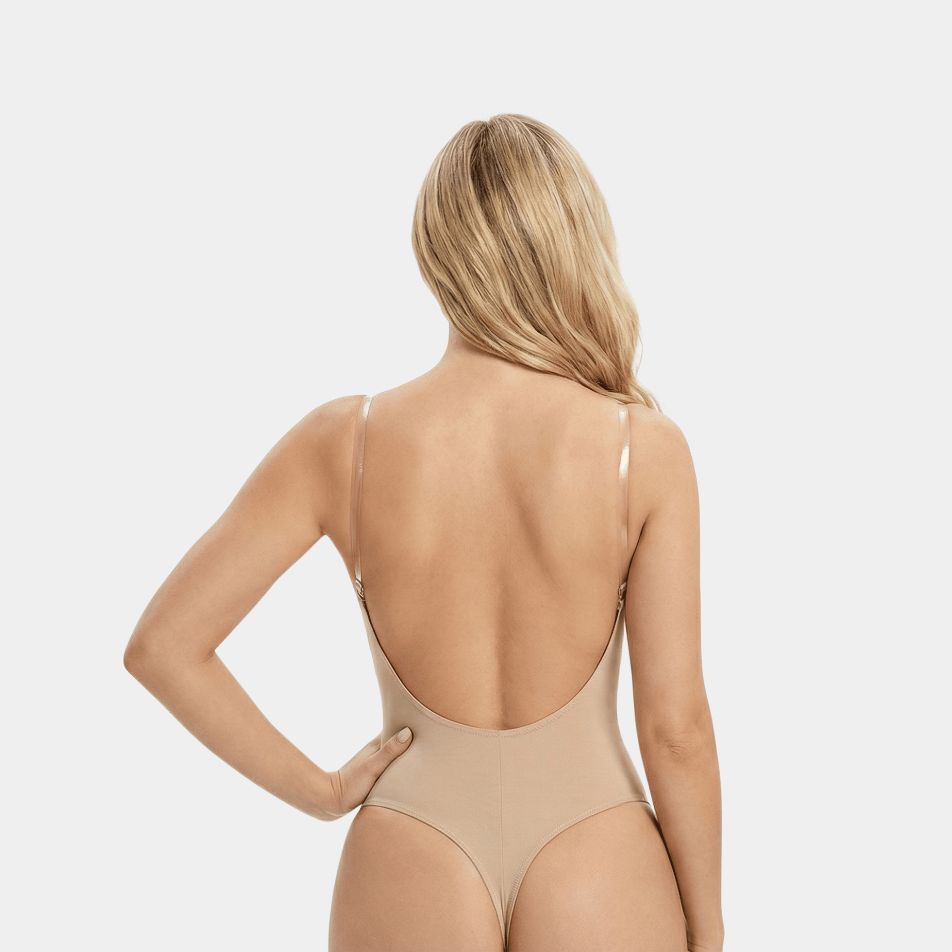 Backless U - Plunge Clear Strap Bodysuit - Luxmery