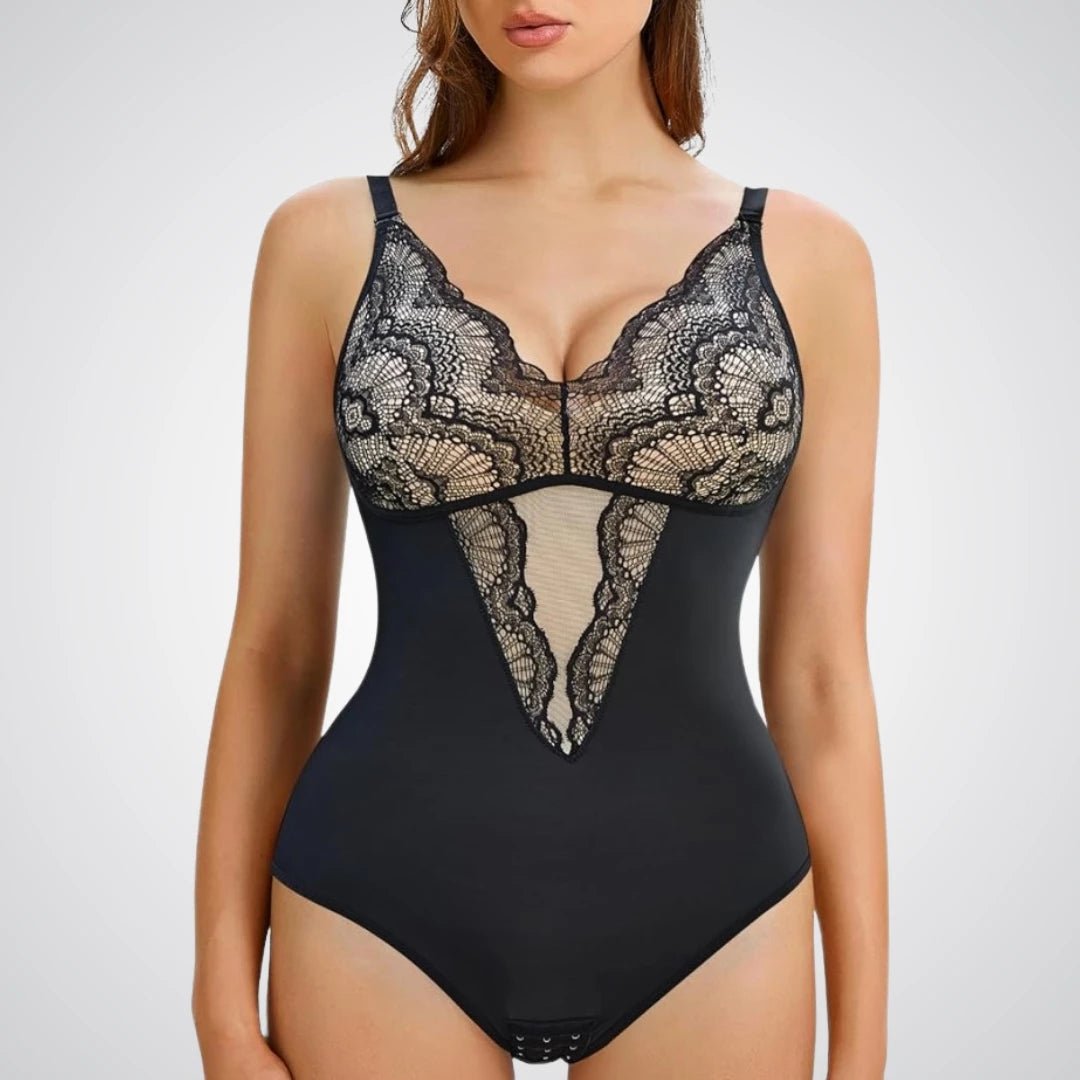 Lace Contrast Slimming Bodysuit - Luxmery