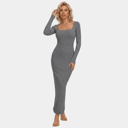 Long Sleeve Square Neck Sculpting Maxi Dress - Luxmery