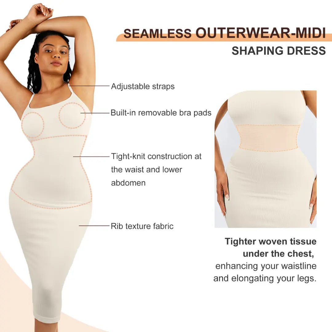 Midi Spaghetti Strap Shaping Dress - Luxmery