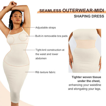 Midi Spaghetti Strap Shaping Dress - Luxmery