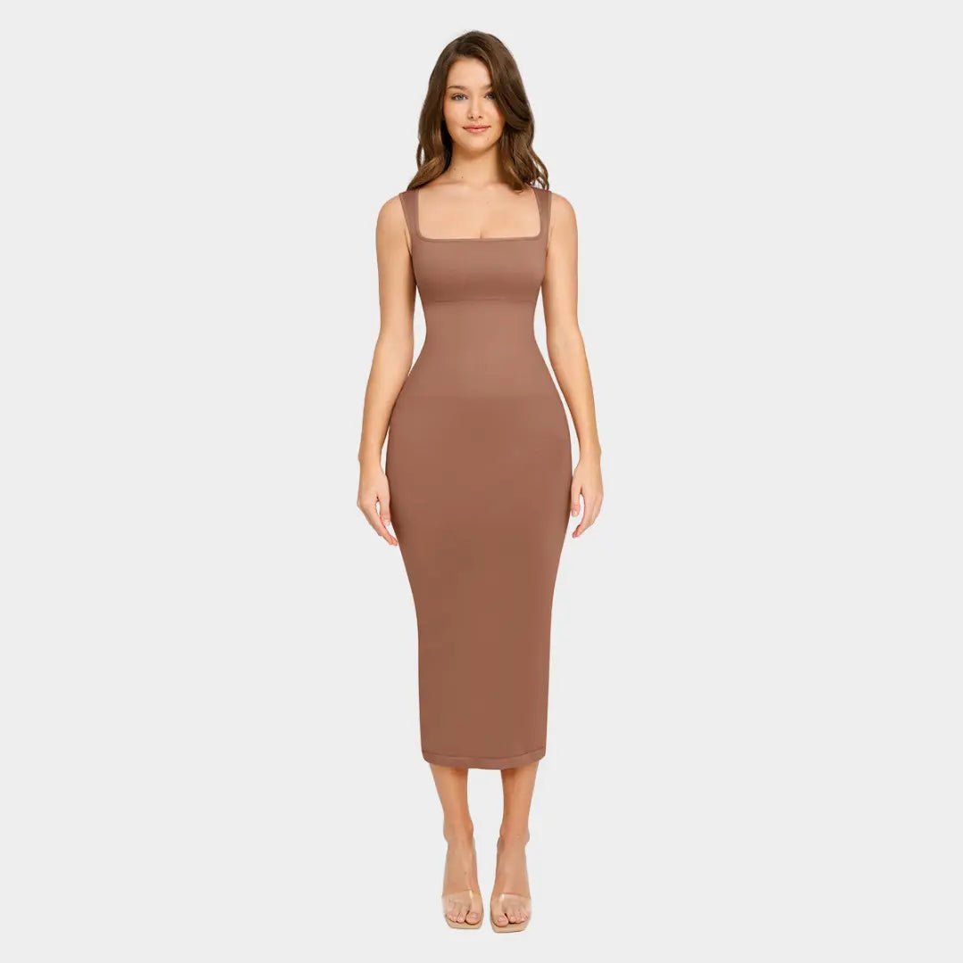 Midi Square Neck Contour Dress - Luxmery