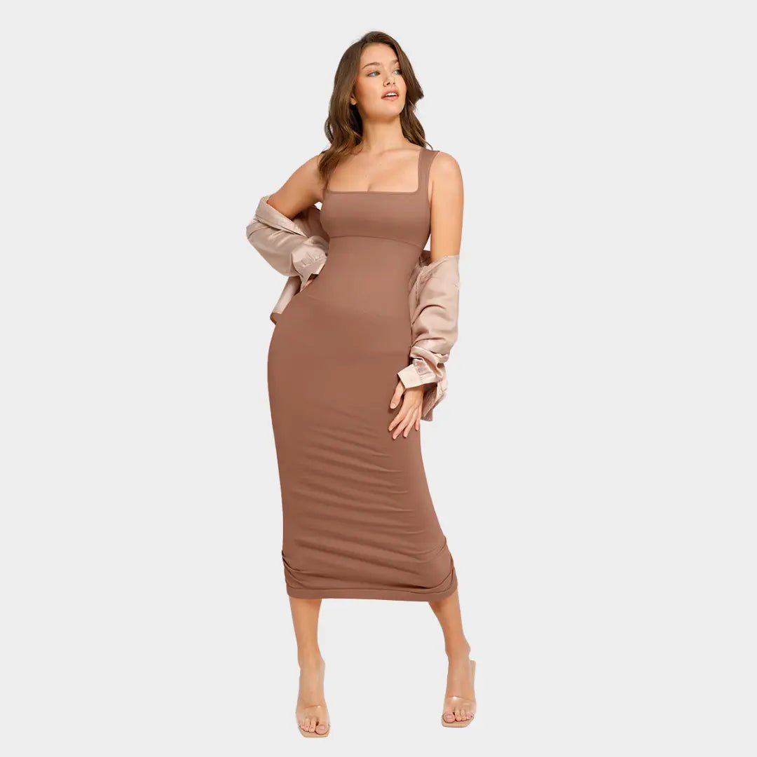 Midi Square Neck Contour Dress - Luxmery