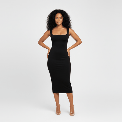 Midi Square Neck Contour Dress - Luxmery