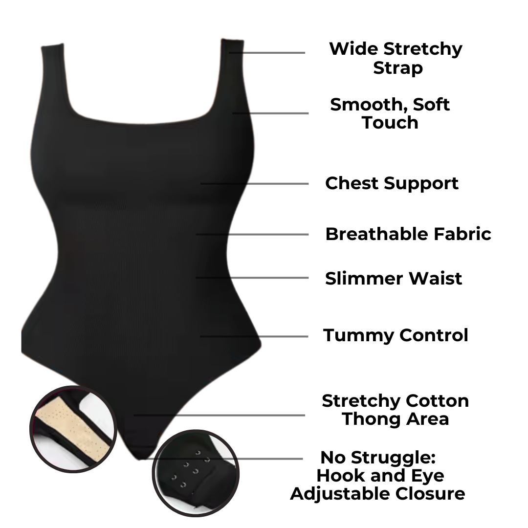 Sculpting Square Neck Thong Bodysuit - Luxmery