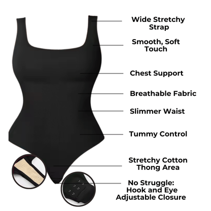 Sculpting Square Neck Thong Bodysuit - Luxmery