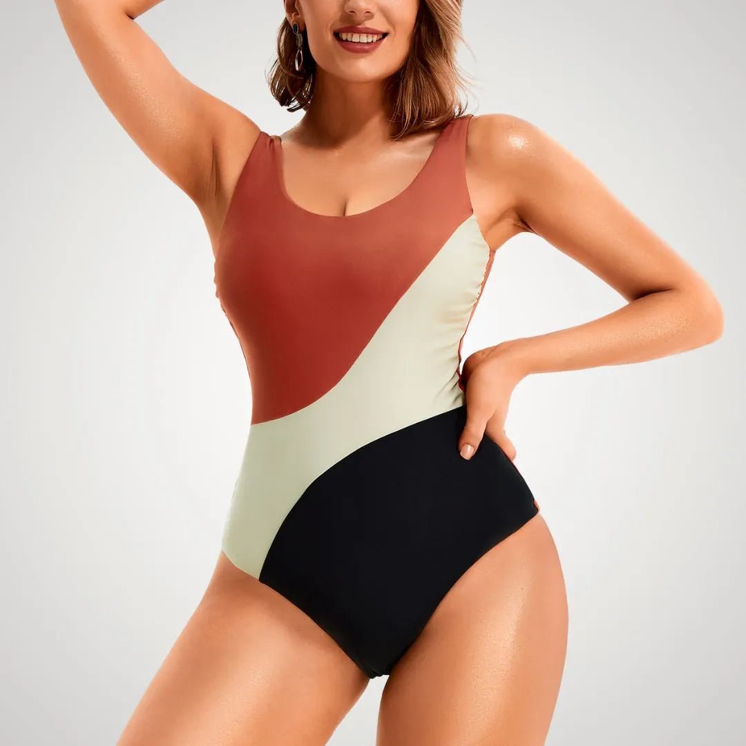 Tummy Control Color - Block Swimsuit - Luxmery