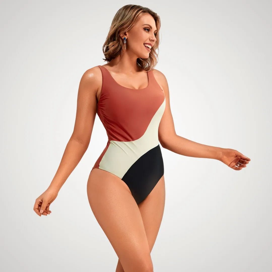 Tummy Control Color - Block Swimsuit - Luxmery