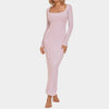 Long Sleeve Square Neck Sculpting Maxi Dress - Luxmery