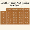 Long Sleeve Square Neck Sculpting Maxi Dress - Luxmery