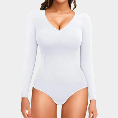 Long Sleeve V-Neck Bodysuit - Luxmery