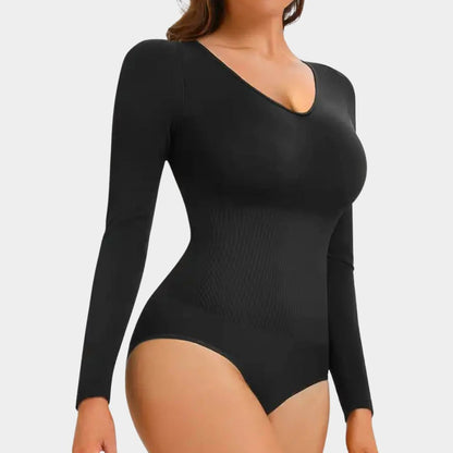 Long Sleeve V-Neck Bodysuit - Luxmery