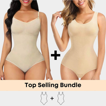 Luxmery Essentials Bundle - 1 Sculpting Bodysuit + 1 Round Neck Bodysuit - Luxmery