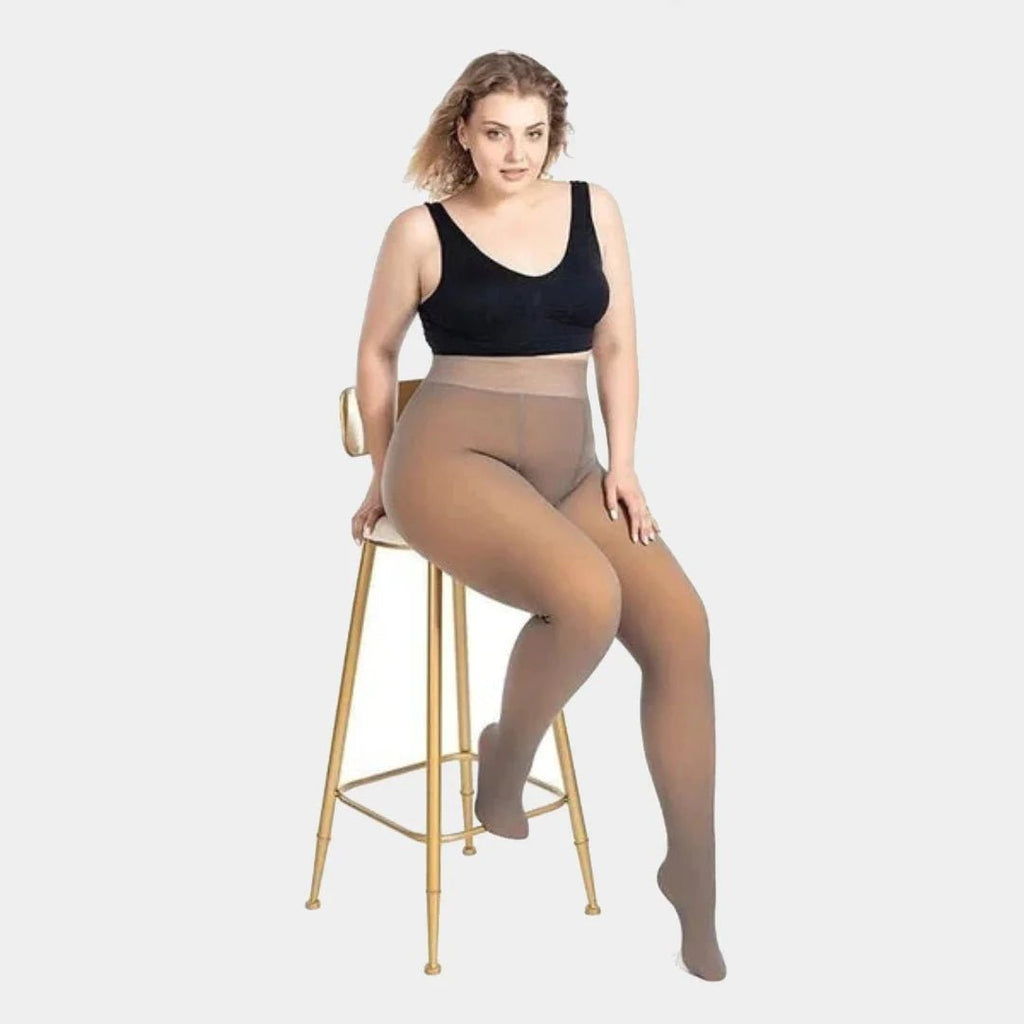 Sexy High Waist Plus Size Skin Colored Fleece Lined Tights Thermal